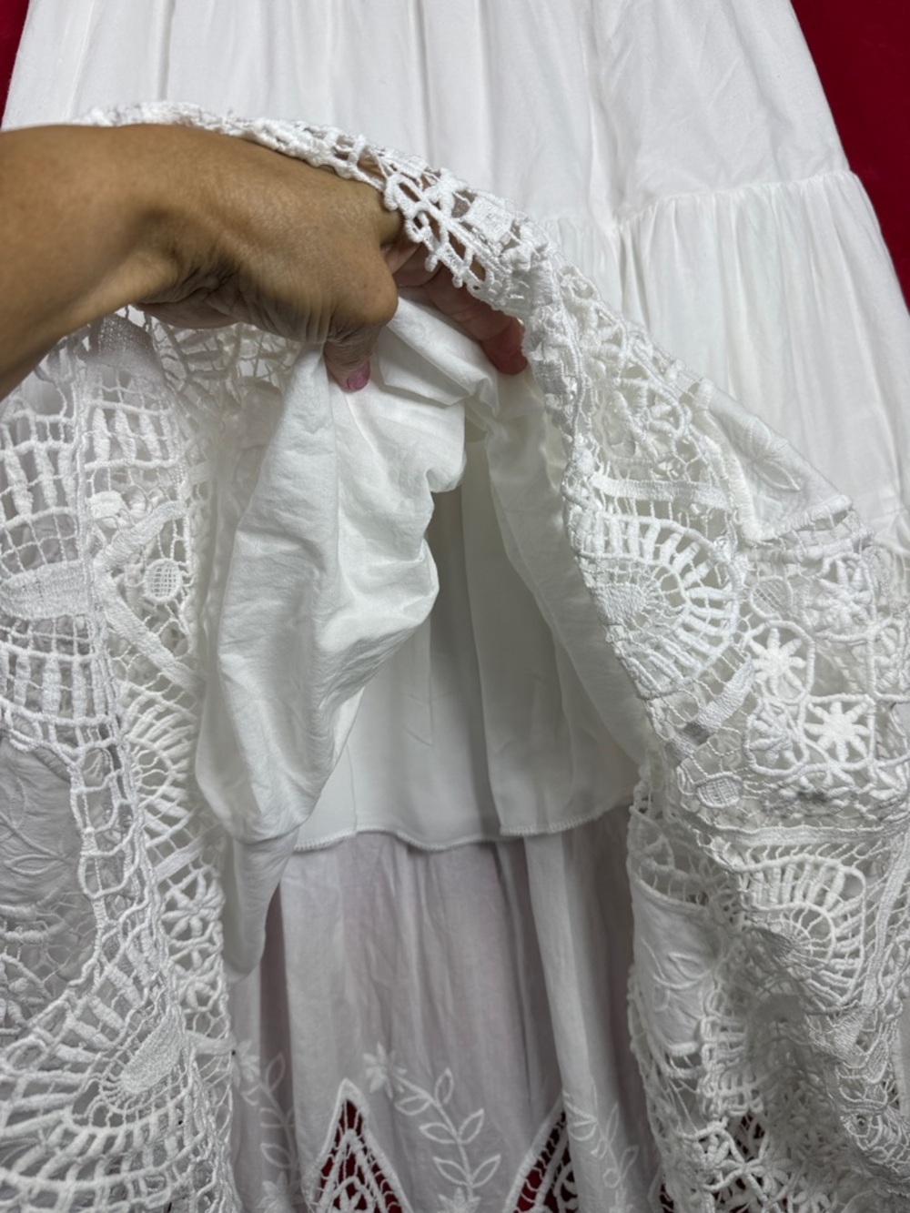 Women's White Maxi Skirt with Lace Trim - Picture 8 of 13